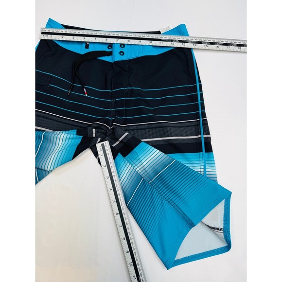 Quiksilver Boardshorts 27 Swim Trunks Striped Blue Black‎ Drawstring Surf Beach - Picture 13 of 13